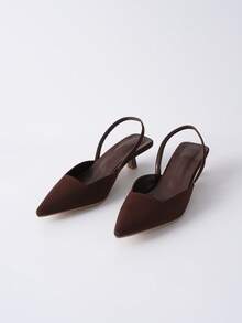 女士纯色小猫跟鞋，优雅尖头高跟鞋，时尚踝带露趾高跟鞋，圣诞节冬季圣诞礼物 - 棕色 - 查看 9