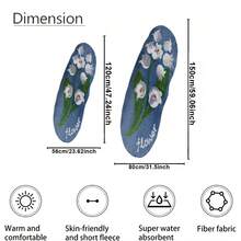 1450g/ M2 Imitation Cashmere Carpet Rug, Elegant White Flower Print On A Blue Background, This Is An Irregular Plush Carpet That Provides A Soft And Comfortable Thick Plush Feeling, Suitable For Placing In The Living Room, Bedroom, And Leisure Areas By The Bed - 47.24x23.62(in) - View 2
