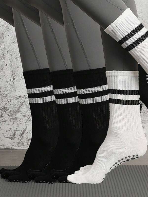 1/2/4 Pairs Five Toe Yoga Socks With Anti-Slip Silicone Details, Suitable For Various Sports, Five-Toe Design To Enhance Grip, Breathable Sports Socks For Fitness And Exercise