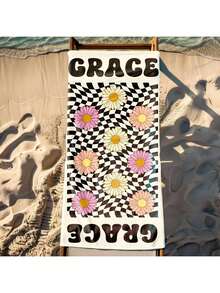 1pc Custom Name Microfiber Beach Towel, Contemporary Striped Daisy Pattern, Super Absorbent Swim Towel, Comfortable Beach Accessory, Stylish Poolside Towel, Ideal Christmas Gift For Boy And Girl - 250gsm Knit Fabric,Suitable For Mother's Day Gifts - Multicolor - View 8