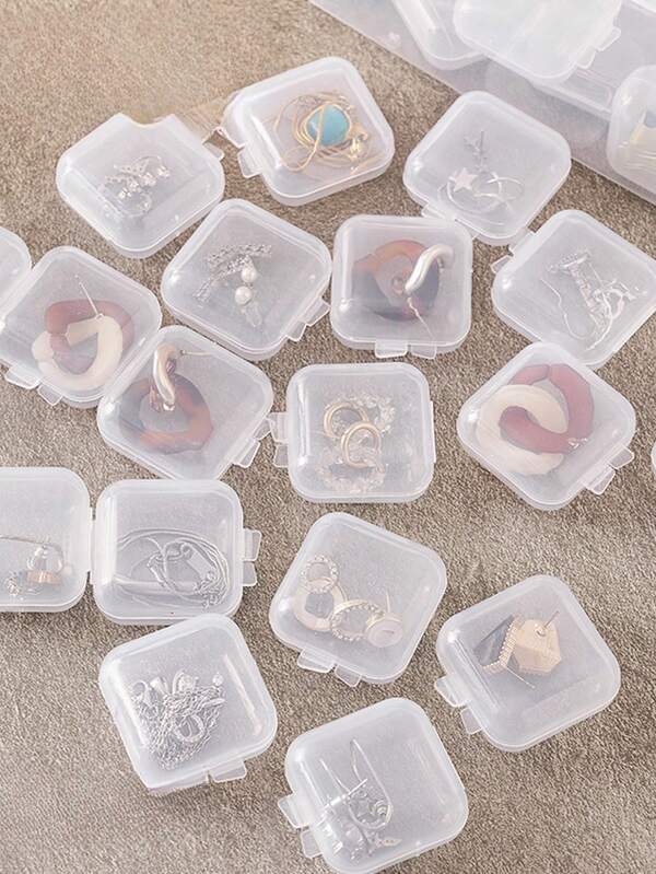 10pcs Transparent Plastic Storage Boxes, Portable Small Medicine Box, Dust-Proof Earplug Box, Necklace & Earrings Anti-Oxidation Finish Jewelry Box, Solid Color PVC (Polyvinyl Chloride)