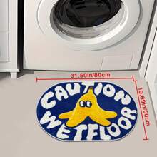 1pc Blue Cartoon "Caution Wet Floor" Plush Carpet, Soft & Comfortable Faux Wool Material, Non-Slip Backing, Suitable For Bathroom, Laundry Room, Kitchen, Vanity, Creative Doormat, Oval Banana Peel Shaped Bathroom Mat Home Bathroom Decor Bath Rug Outdoor Rug Door Mat Summer Bathroom Accessories Back To School
