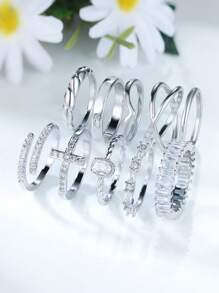 10 piezas Juego de anillos delicados y redondos de circonita cúbica, anillos cruzados, anillos con extremo abierto, anillos irregulares, obsequios de joyas preciosas para regalos cotidianos para mujeres