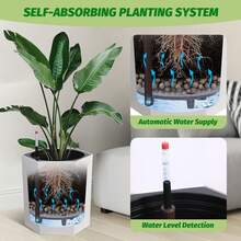 Flower Pot 16 Inch Tall Outdoor Planters Set Of 2, Self Watering Pots For Indoor Plants With Water Level Monitor & Drainage Hole & Wheels, Large Planter Pots For Garden, Patio, Balcony, Lounge - 白色 - 查看 3
