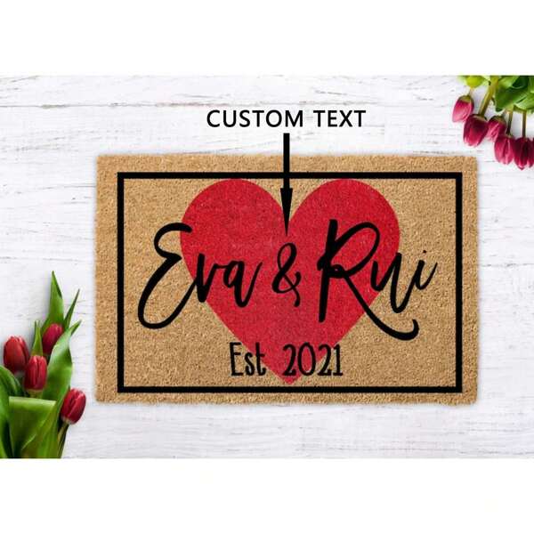 Customized Couples Name Design Wedding Welcome Doormat - Non-Slip Rubber Backing, Stain Resistant, Indoor/Outdoor Use - Wedding, Anniversary Gift Or Bridal Shower Present, Suitable For Couples, Wedding Decor Back To School