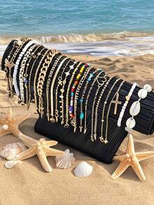 17KM 22 件简约爱心蝴蝶贝壳水钻串珠脚链套装女式夏季海滩波西米亚风脚链时尚珠宝礼物