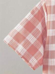 Camisa polo xadrez casual para meninos, manga curta, adequada para uso diário, passeios, férias, festas - Rosa - Ver 5