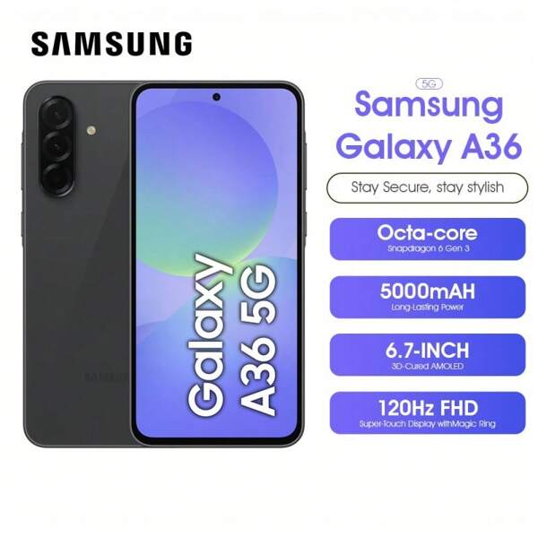 Samsung Samsung Galaxy A36 5G Schwarz 256GB Smartphone, 8GB RAM, 50MP Kamera, Android 15, Fingerabdruckentsperrung, 5000mAh Akkulaufzeit, ohne Ladegerät