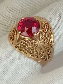 1 pieza Anillo de metal dorado vintage personalizado con gema falsa geométrica de moda, adecuado para combinar con atuendos y accesorios diarios, así como para fiestas o eventos