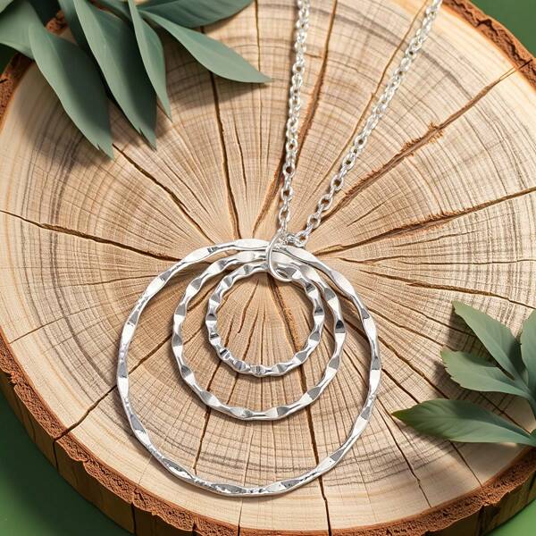 Bohemian Fashion Simple Multiple Circle Pendant Hammered Engraved Versatile Jewelry For Women, Holiday Gift, Daily Wear