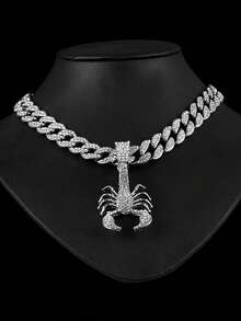1 件欧美嘻哈风格实心水钻蝎子吊坠项链，时尚别致的个性化配饰，适合日常佩戴