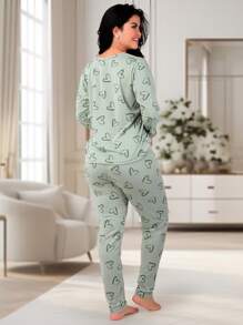 Pijama Feminino Coração de Suede Calça e Blusa Manga longa Inverno REF:PJCO