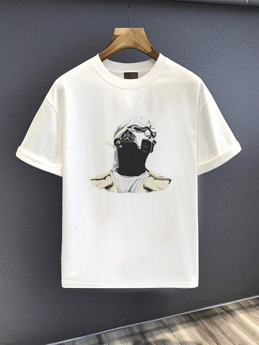 Cybernetic Mask Futuristic Edge Summer Clothes 100% Cotton 220g Heavyweight For High Tech Inspired Look - White - View 1