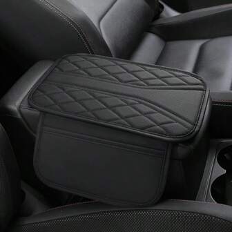1pc Car Armrest Box Heightening Pad With Side Storage Bag, PU Leather Car Armrest Box Cushion With Storage Pocket, Car Interior Decoration Accessories
