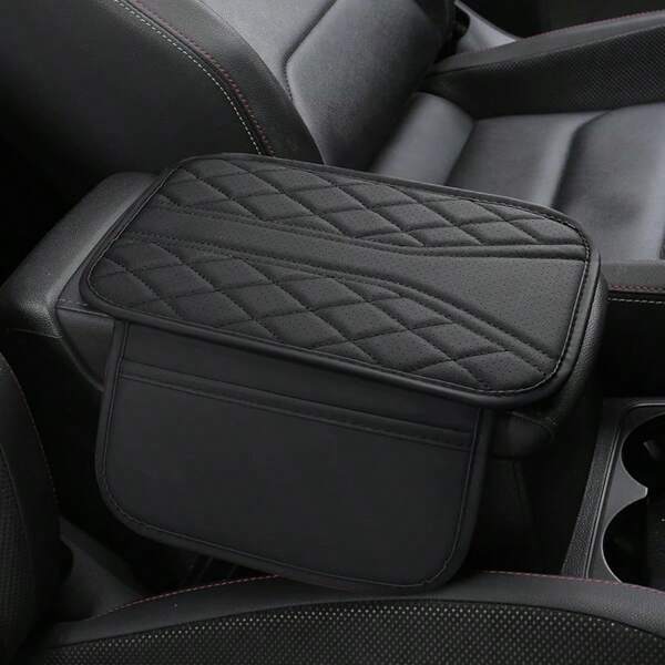 1 pièce Coussin rehausseur de boîte d'accoudoir de voiture avec sac de rangement latéral, coussin de boîte d'accoudoir de voiture en PU avec poche de rangement, accessoire de décoration intérieure de voiture