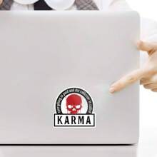 Karma Vinyl Stickers, Skull Red Stickers, Cool, Suitable For Car Bumpers, Water Cups, Tablets, Mobile Phone Cases, Etc., Disposable Stickers