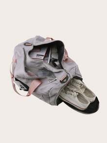 1pc Solid Color Fashion Gym Bag With Dry & Wet Separation, Large Capacity Crossbody Duffel Bag For Indoor Sports, Short-Distance Travel, Outdoor Camping Clothes Storage (Can Be Mounted On Travel Luggage) - Grey - View 6