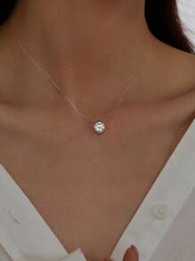 1pc Minimalist Elegant Sparkling Cubic Zirconia Pendant Necklace, Invisible Fishing Line Chain, Versatile Daily Wear Necklace