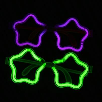 Star-Shaped Glow Stick Glasses – Neon Light-Up Party Eyewear For Festivals, Concerts, Birthdays & Night Events – Fun DIY Kit With 2pcs 8" Glow Sticks And Connector