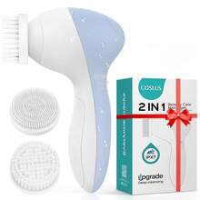 COSLUS Cepillo de limpieza facial Limpiador facial de silicona: Dispositivo de masaje exfoliante eléctrico FBS-D 2 en 1 Limpieza profunda Impermeable Máquina de spa giratoria - Sistema electrónico de - Azul - Ver 2