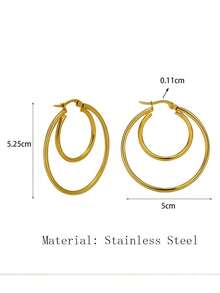 2Pieces Stainless Steel Exaggerated Round Bead Hoop Earring Women Men Smooth Design Vintage Double Rings Earring Personalized Jewelry - A Pair Of Stainless Steel Bead Earrings - View 4