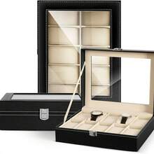 6-24 Watch Display Grid Box Lockable Case Faux Leather Storage Holder Gift UK - Black 24 Grids - View 8