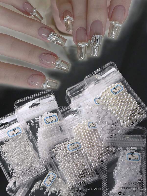 Nail Art Pearl Decorations - Flat Round, Half Round, High Gloss, Non-Peeling, White Japanese Round Pearls, Pearl Nail Art Accessories, DIY Jewelry Supplies
