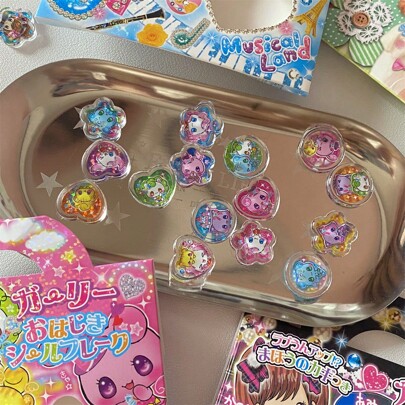 15pcs Y2k Crystal Marbles Stickers 3d Laser Sparkling Heart-Shaped Animal Mobile Phone Case Stickers School Supplies, Back To School