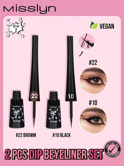  2支装 MISSLYN 液体眼线笔套装，防水防晕染眼线胶，哑光眼线胶，滋养眼线笔，高显色度眼线笔，彩色液体眼线笔，适用于Y2K眼影、角色扮演、情人节、冬季、Y2K妆容派对、节日、角色扮演