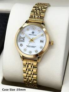 Pablo Raez 1 件 18K 金珠宝女士手表不锈钢金色顶级 AAA 品质夏季配饰复古女士手表奢华正装手表 IPS IPG 镀层优雅全新特别独特华丽设计石英手表时尚白色外壳表面 - 均碼 - 查看 3