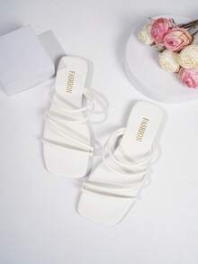 Dép xỏ ngón hở mũi hình học cho nữ, giày đi biển thiết kế chéo nhiều màu sắc, đế mềm thoáng khí, thời trang mùa hè cho nữ - trắng - Xem 7