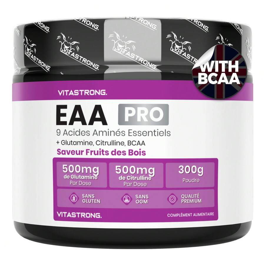 Vitastrong EAA PRO Essential Amino Acids – 9 EAAs With BCAAs, Glutamine, Citrulline, Tyrosine, Lysine, Tryptophan And Methionine, 300g Powder With Red Fruits - Others - View 1