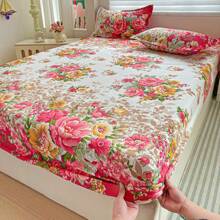 2pcs/3pcs Floral Pattern Fitted Sheet Set, Comfortable Breathable Soft & Snug Fit, Machine/Hand Washable, All Seasons, Mattress Height 11.81 Inches/30cm