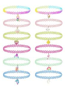 6pcs/Set Fashionable Necklaces For Teens, Cute Princess Cartoon Unicorn & Mermaid Series Chokers, Suitable For Birthday Party, Gift, Holiday, Casual Wear