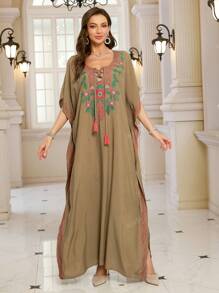 Women's Elegant Embroidered Dress Plus Size Bohemian Batwing Sleeves Dubai Abaya Casual Holiday Dresses Outfits