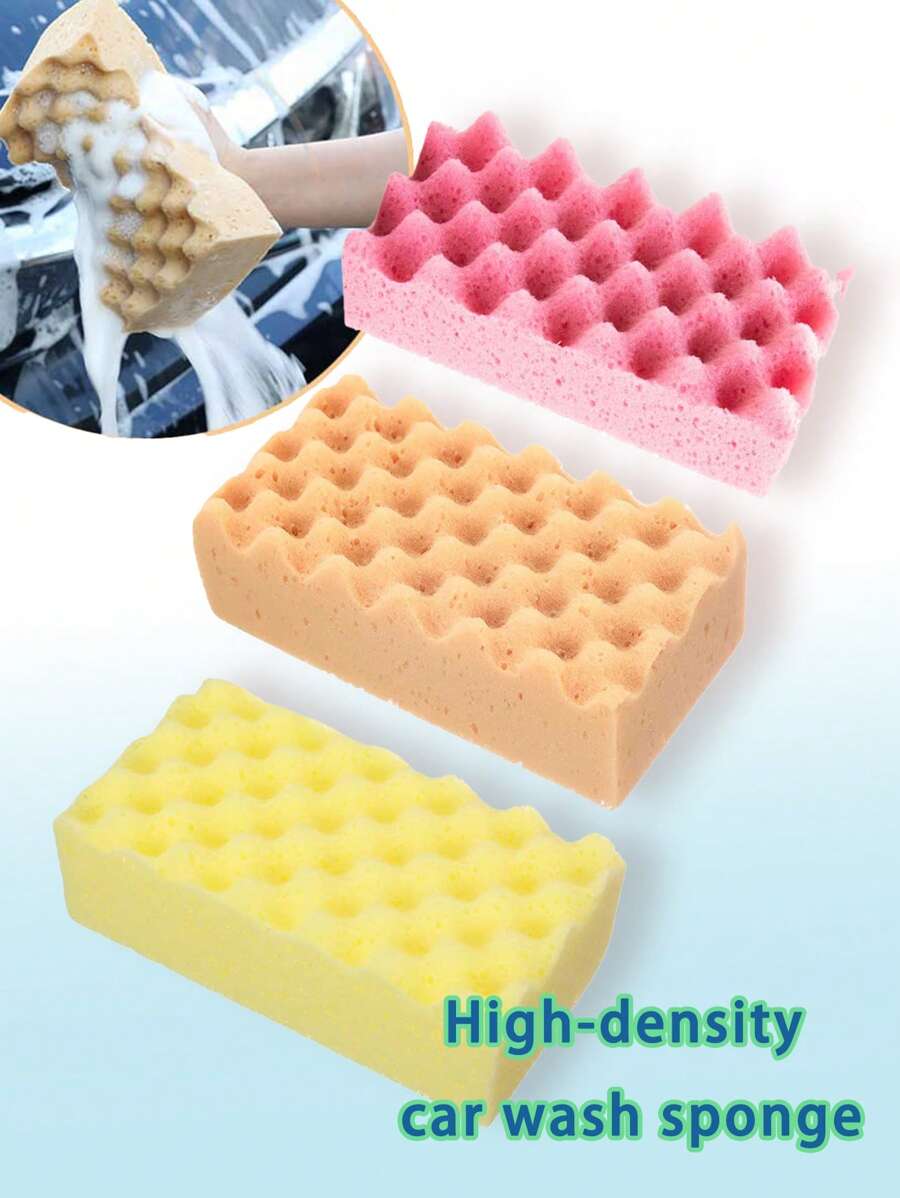 1pc Wave Shaped Car Wash Sponge Block, High Density Auto Detailing Polishing Honeycomb Car Washing Sponge, Powerful Cleaning