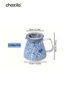 choxila 1 Stück 400ml (13,5 Unzen) Kaffeekocher mit blau-weißem Porzellanmuster, Kaffeetopf und Kaffeefilter mit Spitzenmuster, Glas-Kaffee-Kocher und Kaffee-Dripper, hitzebeständiges Glas Kaffee Geschenkset für den Haushalt