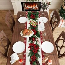 1 Stück Tischfahne mit Mustern von Weihnachtsbaum, Weihnachtsglocke und anderen Weihnachtselementen, hergestellt aus 72 Zoll gestrickter Polyesterfaser, verwendet für Tische bei Feiern, Heim- und Küchendekorationen sowie als Geschenk