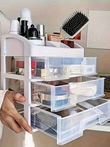 1pc Makeup Organizer Storage Box, Large Capacity Portable Travel Makeup Case, Waterproof Dustproof Jewelry Box, Multi-Layer Display Rack For Lipstick, Nail Polish, Stationery, Suitable For Living Room, Bedroom, Bathroom, Dorm, Desk
