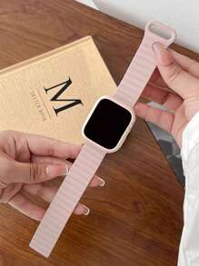 Set de 2 correas magnéticas de silicona de dos colores con funda protectora de silicona compatible con de 42 mm, 38 mm, 40 mm, 41 mm, 44 mm, 45 mm, 46 mm, 49 mm. Accesorio de reloj inteligente de moda para Series Ultra2, Ultra SE2, SE, 10, 9, 8, 7, 6, 5, 4, 3, 2, 1 para mujeres. Color rosa como regalo para estudiantes que regresan a la escuela.