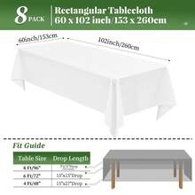 8 Pack  Tablecloth 60X102Inch Table Cloths Rectangle Polyester Farbic Tablecloths For 6 Foot Tables Washable  Table Cloth Rectangular For Wedding Party Banquet - White - View 2