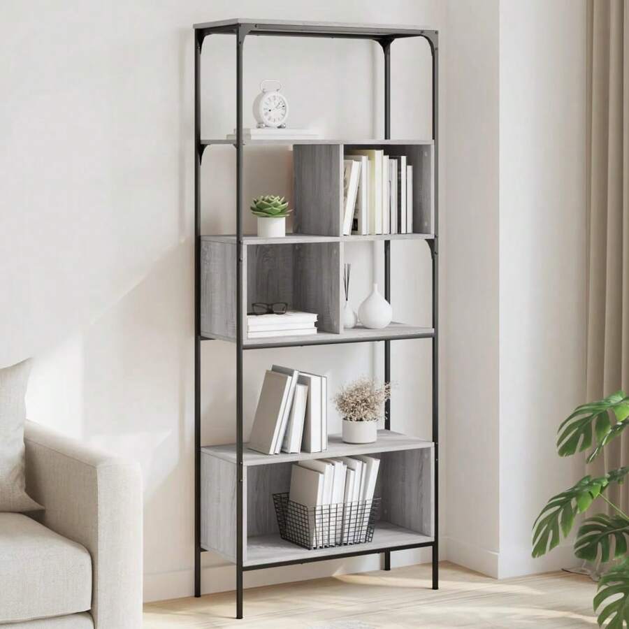 Bücherregal 5 Böden Grau Sonoma 76x33x188,5 cm Holzwerkstoff - Grau - Übersicht 1