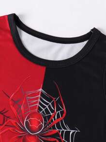 2 pièces/ensemble T-shirt sans manches avec imprimé graphique d'araignée doux et mignon, et short. Tenue décontracté et sportive pour garçons tout-petits, cadeau génial pour l'été