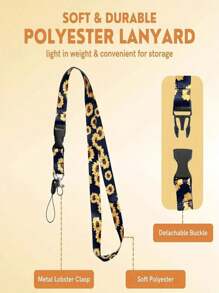 Sunflower ID Badge Holder With Retractable Lanyard - Durable Clasp And Metal Key Ring School Supplies, Back To School