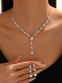 Set de 3 piezas con collar y aretes de joyería con forma asimétrica minimalista, con diamantes y garra de cobre, adecuado para usar en fiestas