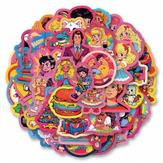 50 张/包美国漫画和卡通复古浪漫美学贴纸，可爱卡通趣味美学装饰贴纸包，非常适合剪贴簿、封条、信封、吉他、乐器、礼物、派对、奖励、激励、新年、冬季