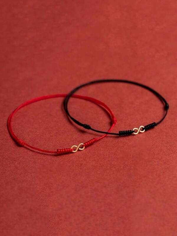 2pcs/Set Lucky Figure 8 Red Rope Braided Bracelet, Couple Bracelet Gift For Couples Husband Wife, Birthday/Valentine's Day