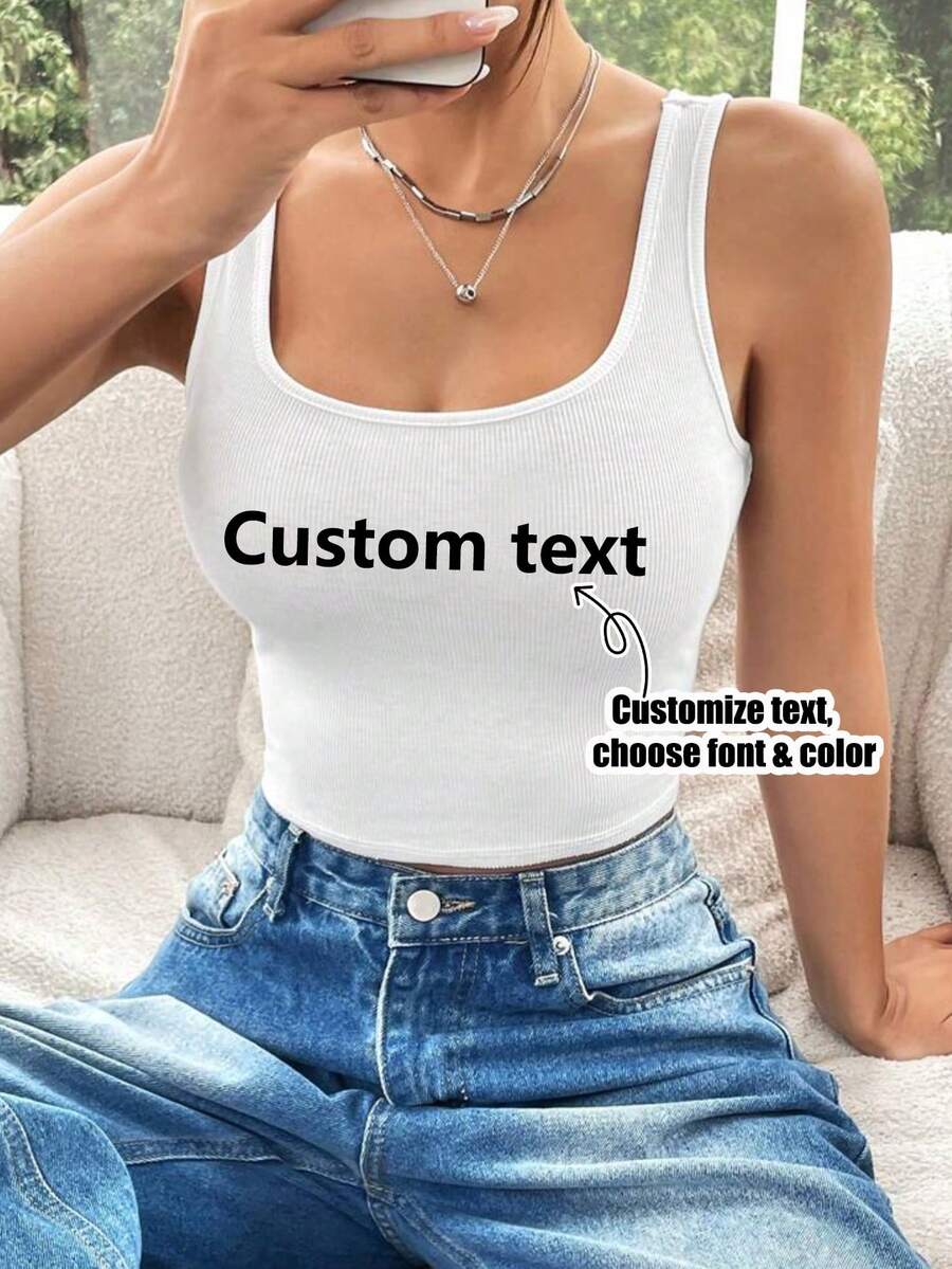 Customize Women's Short Pit Tank Top, Add Your Text, Choose Your Favorite Color And Font, Anniversary Gift, Valentine's Day, Custom Gift,Stylish,Fashion,Hipster,Casual,Minimal Chic,Personalized,Customized,Custom,Unique,Guy Costumes,Capsule Wardrobe,Men Basic/Street Style,Ideal Gifts For Him,Boyfriend,Family,Friends,For Birthdays,For Vacation/Holiday,For School/Competition,For Sports/Climbing - White - View 1
