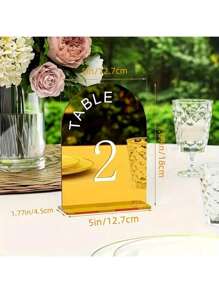 Acrylic Wedding Table Numbers 1-10 With Stands | 5x7 Inch Printed Calligraphy, Gold Table Number Signs And Holders | Perfect For Wedding Reception, Centerpiece Decoration, Event, Party