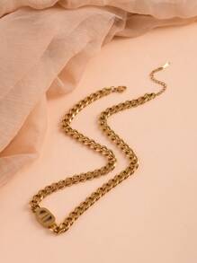Gold Cuban Chain Geometric Charm Necklace & Bracelet Set, Hip-Hop Thick Chain Jewelry Set, Suitable Gift For Mom, Wife, Friends, Students